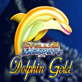 Dolphin Gold with Stellar Jackpots online game logo by Lightning Box Game on whamoocasino.es